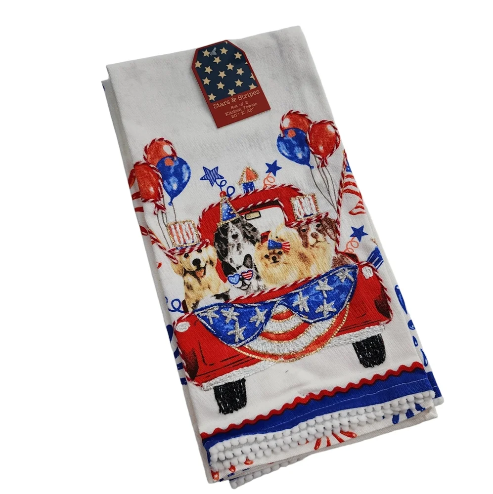 Stars And Stripes Farmhouse Kitchen Towel Set of‎ 2 Patriotic Day Design